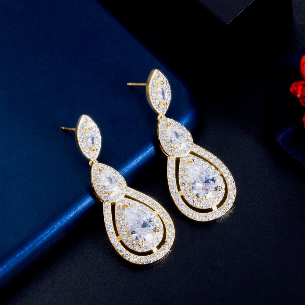 Sabine - Cubic Zirconia Bridal Earrings - Available in Silver, Rose Gold and Yellow Gold