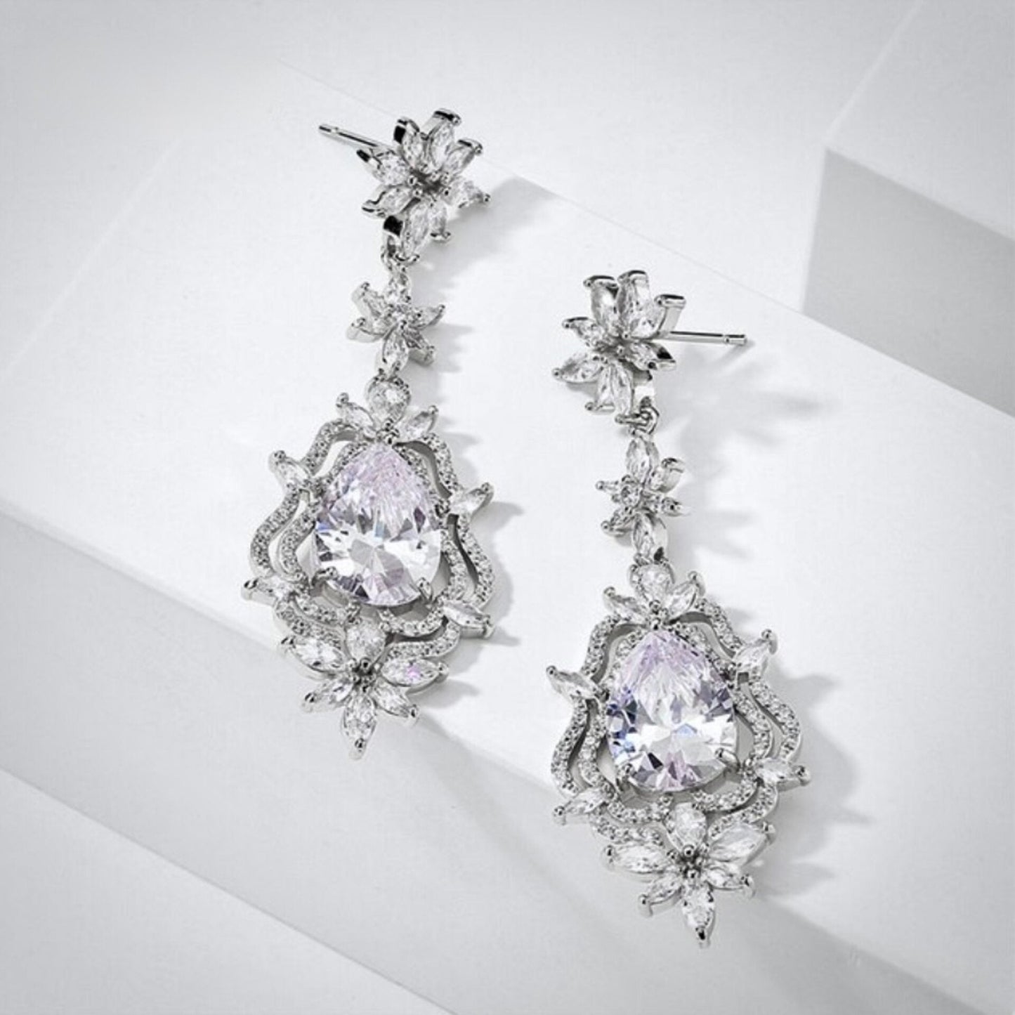 Abby - Cubic Zirconia Bridal Earrings - Available in Silver and Gold