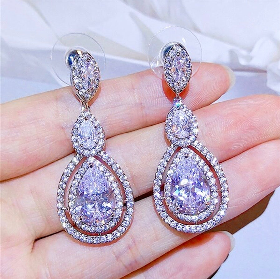 Sabine - Cubic Zirconia Bridal Earrings - Available in Silver, Rose Gold and Yellow Gold