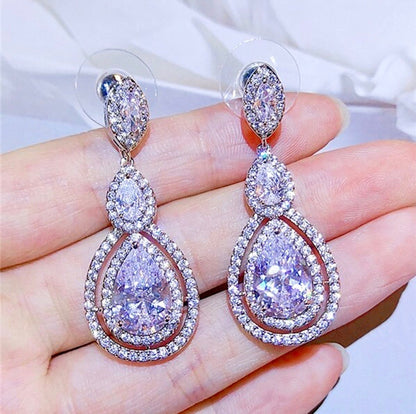 Sabine - Cubic Zirconia Bridal Earrings - Available in Silver, Rose Gold and Yellow Gold
