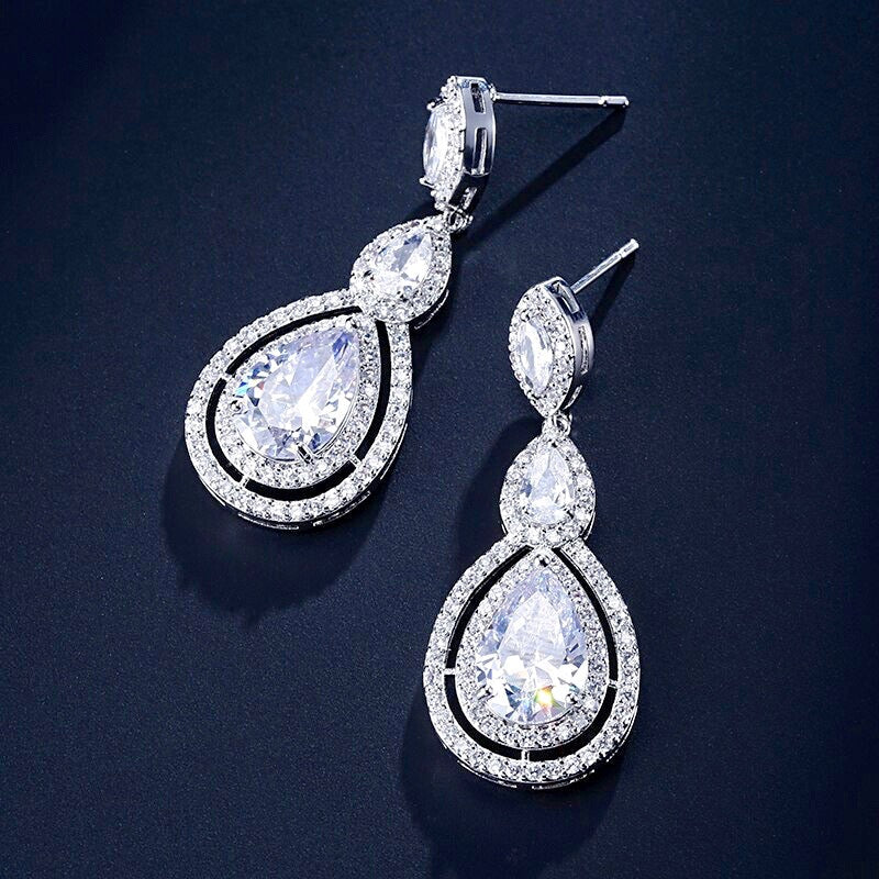 Sabine - Cubic Zirconia Bridal Earrings - Available in Silver, Rose Gold and Yellow Gold