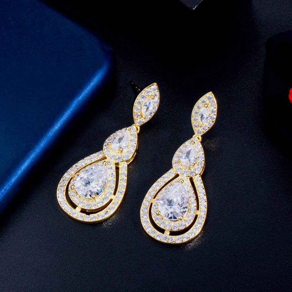 Sabine - Cubic Zirconia Bridal Earrings - Available in Silver, Rose Gold and Yellow Gold