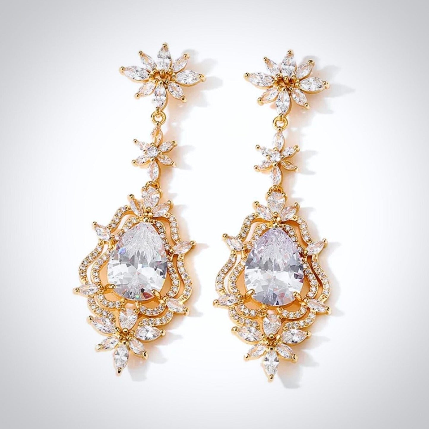 Abby - Cubic Zirconia Bridal Earrings - Available in Silver and Gold