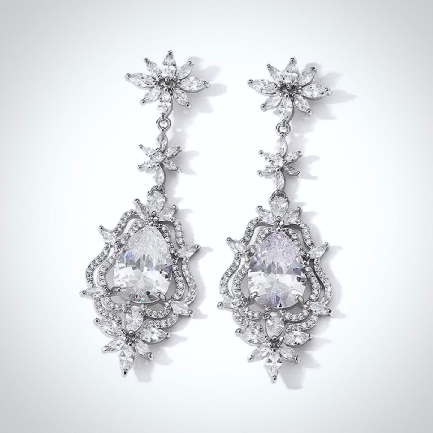 Abby - Cubic Zirconia Bridal Earrings - Available in Silver and Gold
