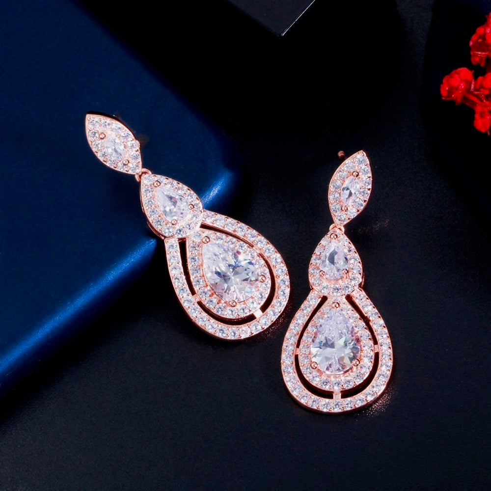 Sabine - Cubic Zirconia Bridal Earrings - Available in Silver, Rose Gold and Yellow Gold
