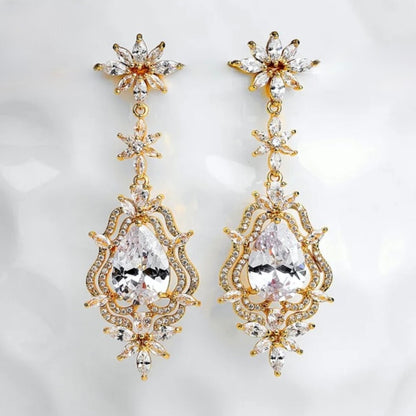 Abby - Cubic Zirconia Bridal Earrings - Available in Silver and Gold