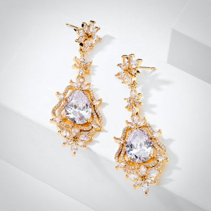 Abby - Cubic Zirconia Bridal Earrings - Available in Silver and Gold