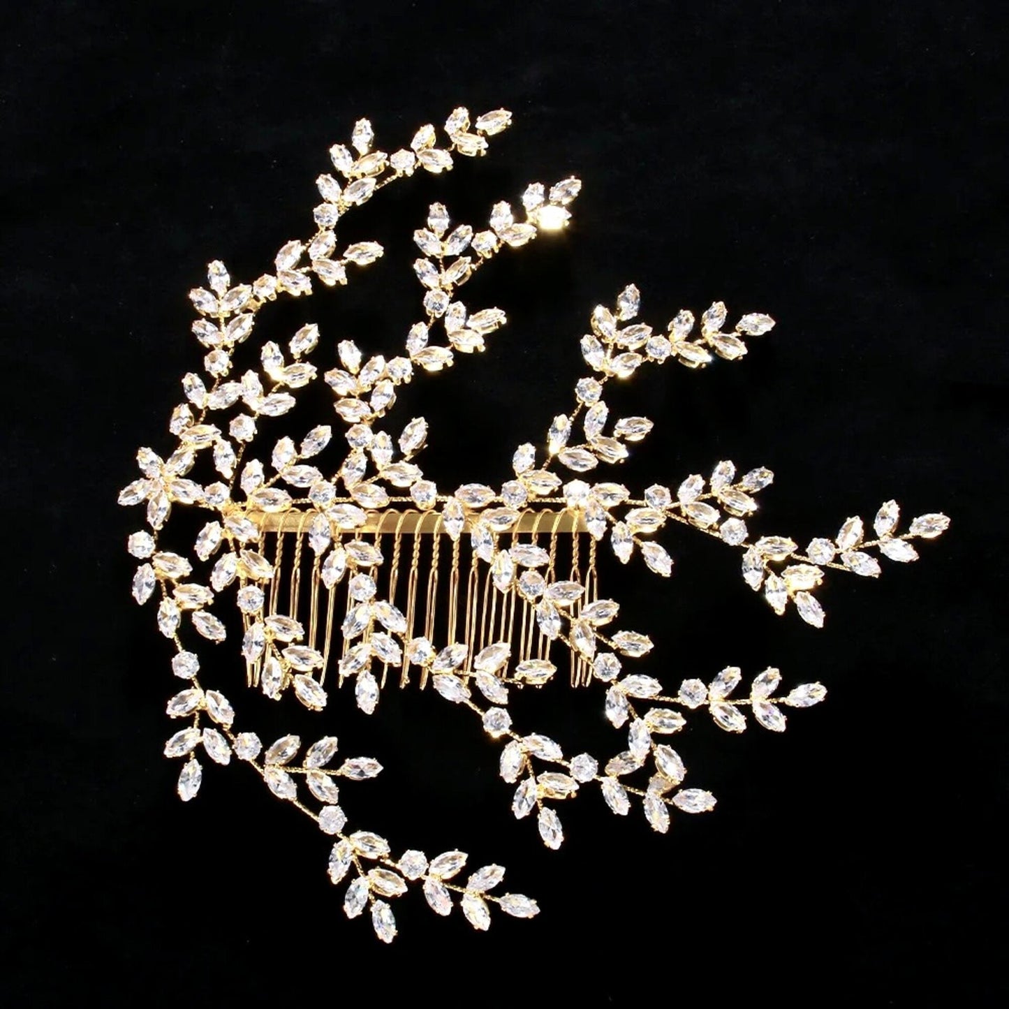 Lilou - Cubic Zirconia Bridal Hair Comb - Available in Silver and Yellow Gold
