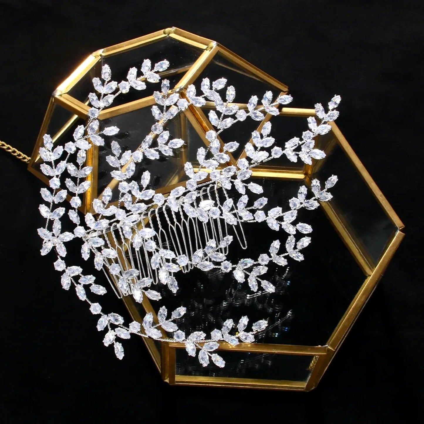 Lilou - Cubic Zirconia Bridal Hair Comb - Available in Silver and Yellow Gold