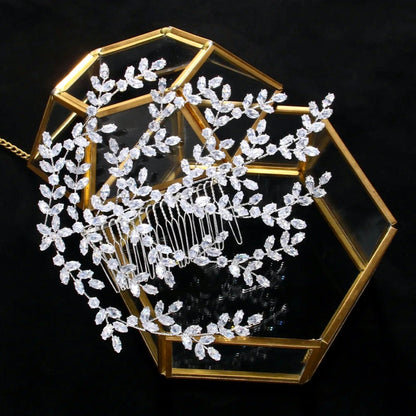 Lilou - Cubic Zirconia Bridal Hair Comb - Available in Silver and Yellow Gold
