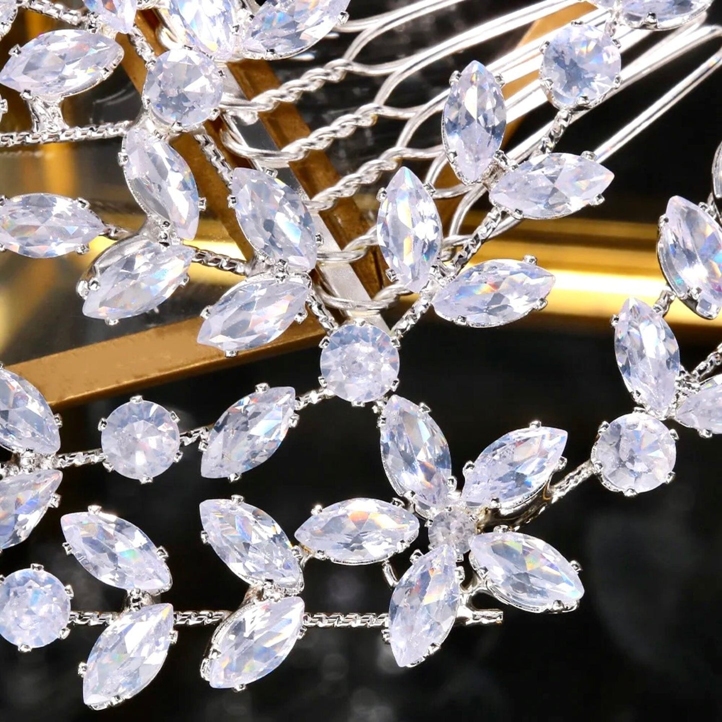 Lilou - Cubic Zirconia Bridal Hair Comb - Available in Silver and Yellow Gold