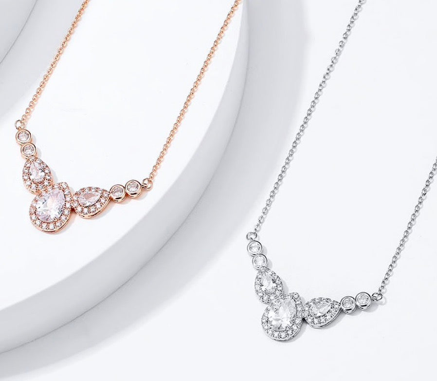 Lyric - Cubic Zirconia Bridal Necklace - Available in Silver and Rose Gold