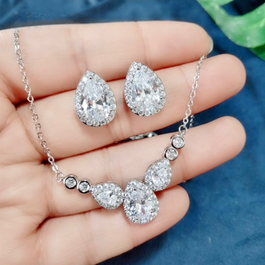 Lyric - Cubic Zirconia Bridal Necklace - Available in Silver and Rose Gold