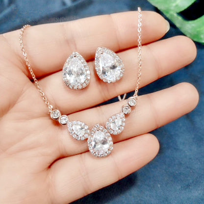 Lyric - Cubic Zirconia Bridal Necklace - Available in Silver and Rose Gold