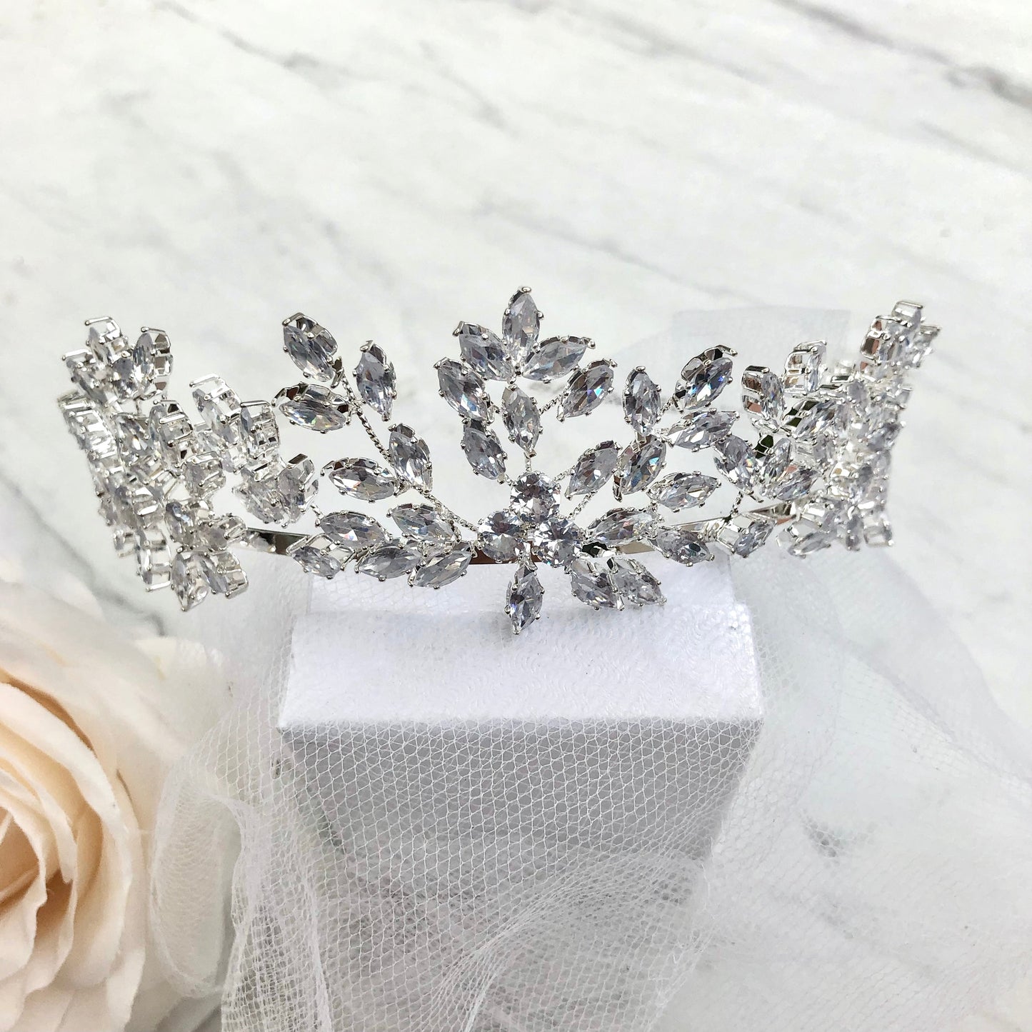 "Loralee" -  Cubic Zirconia Wedding Tiara - Available in Silver and Gold