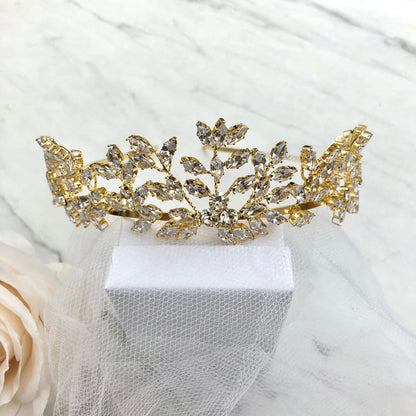 "Loralee" -  Cubic Zirconia Wedding Tiara - Available in Silver and Gold