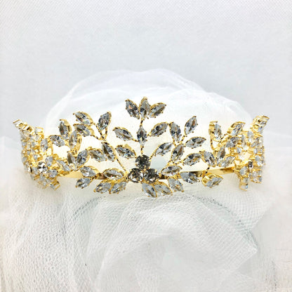 "Loralee" -  Cubic Zirconia Wedding Tiara - Available in Silver and Gold