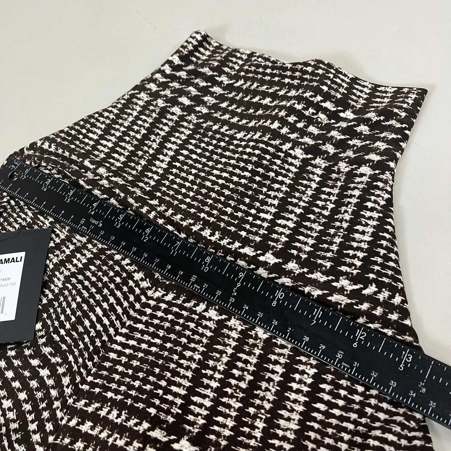 NORMA KAMALI High Waist Pleat Pant Women's Sz XS/29 Chocolate Glenn Plaid Tweed