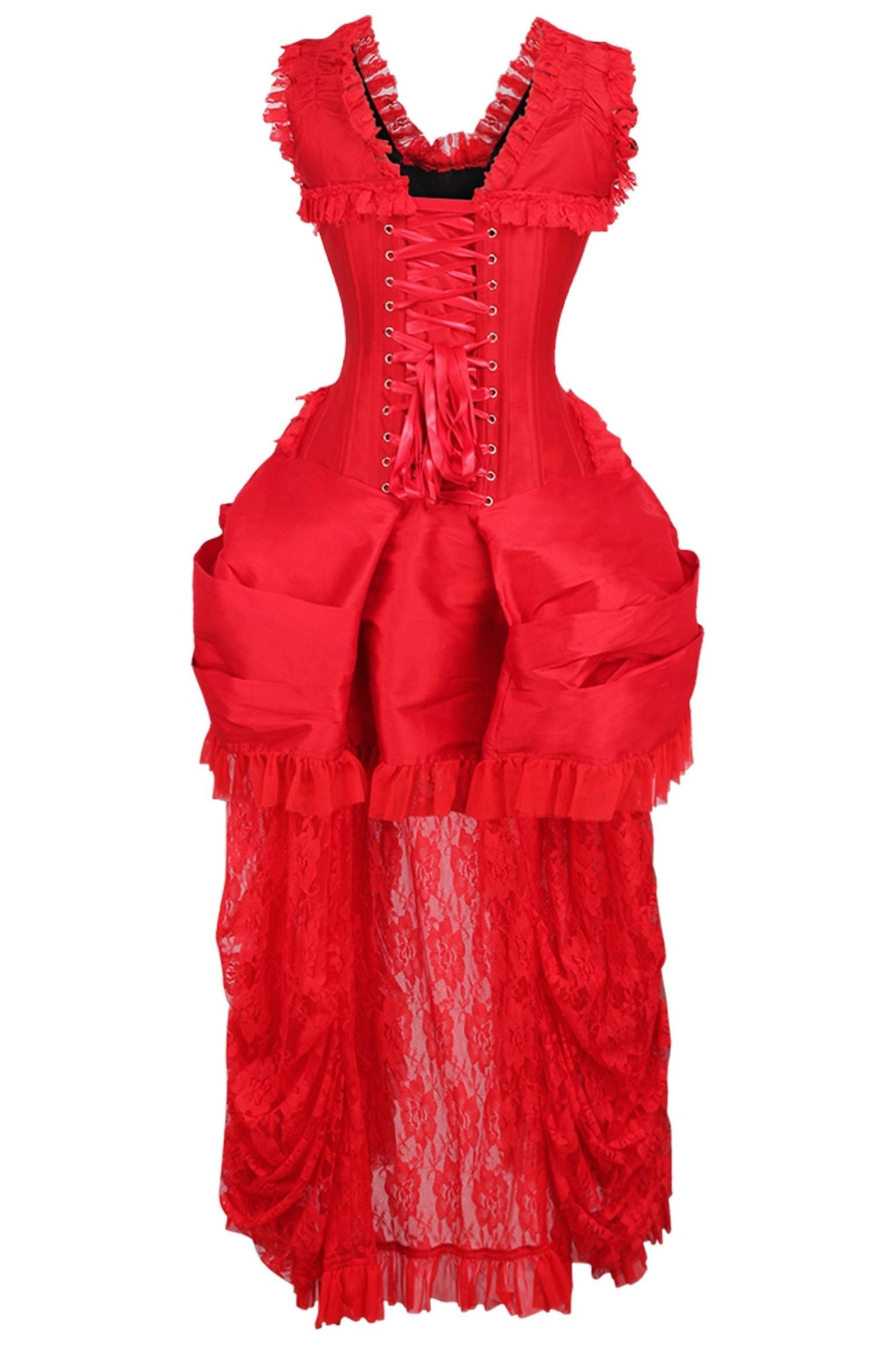 Top Drawer Steel Boned Red Lace Victorian Bustle Corset Dress