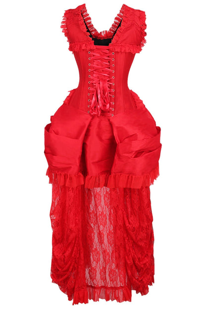 Top Drawer Steel Boned Red Lace Victorian Bustle Corset Dress