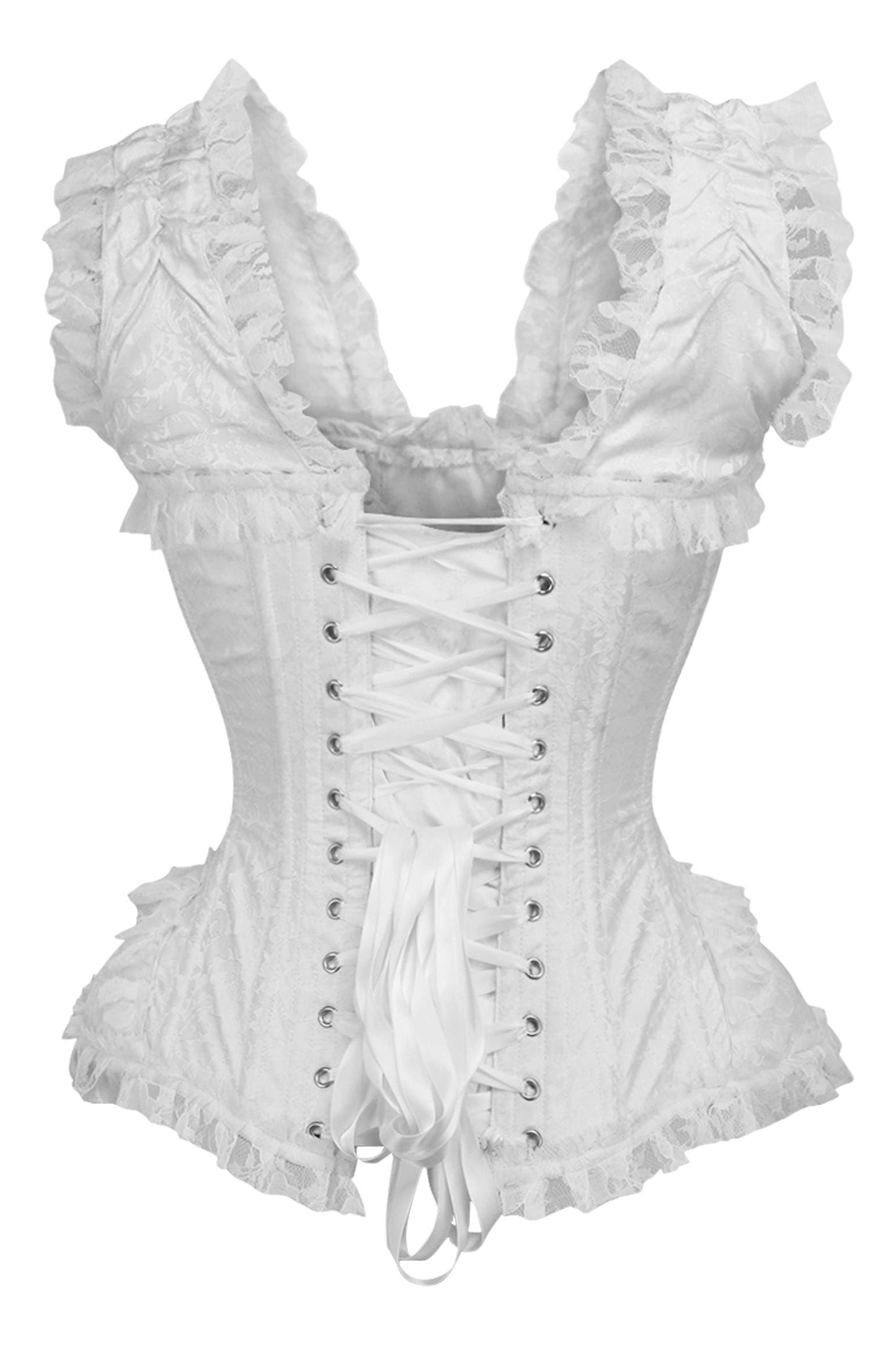 Top Drawer White Brocade & Lace Steel Boned Corset w/Cap Sleeves