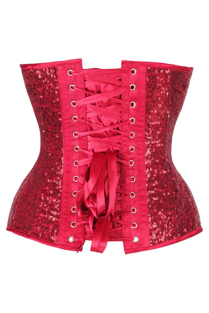 Top Drawer Steel Boned Red Sequin Plunge Neckline Overbust Corset