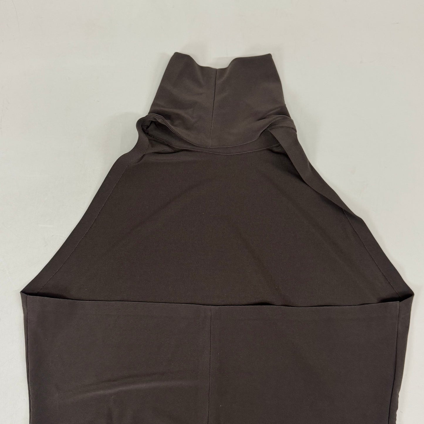 NORMA KAMALI Halter Turtle Fishtail Gown 4-Way Stretch Womens Sz S/36 Chocolate