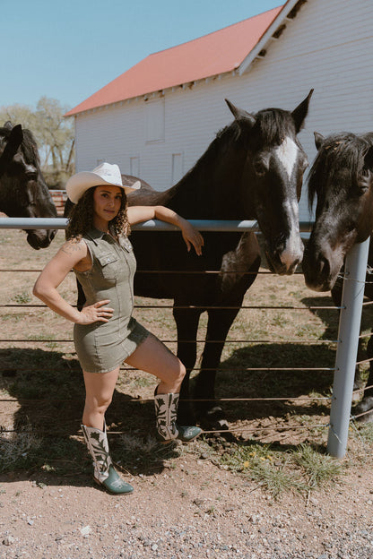 The Olive Denim Mini Dress