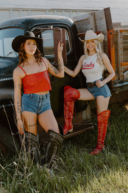 Bombshell Red Rhinestone Cropped Top