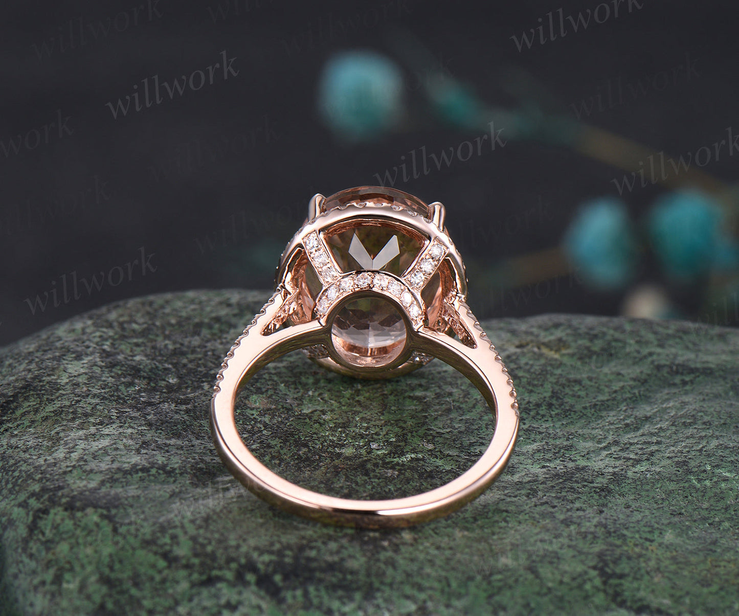 Unique 10x12mm Oval Cut Natural Morganite Engagement Ring Moissanite Diamond Halo Bridal Ring 14k Rose Gold Custom Anniversary Jewelry Gift