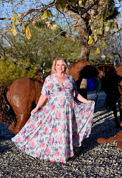 *PRE ORDER* Lydia Wrap Dress in Pink Rose Bouquet Mesh