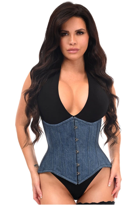 Top Drawer Denim Double Steel Boned Waist Training Corset Cincher