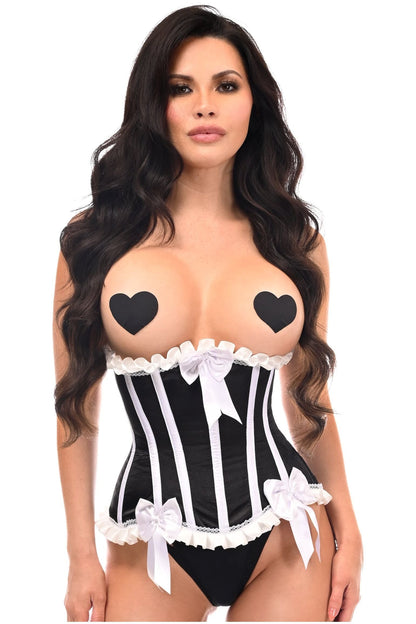Top Drawer Black/White Steel Boned Burlesque Underbust Corset Waist Cincher
