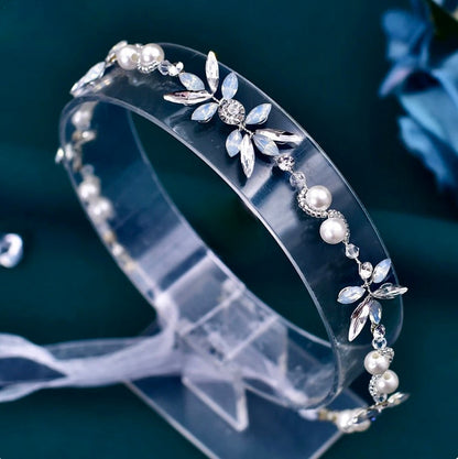 Alinda - Opal and Pearl Bridal Headband / Vine