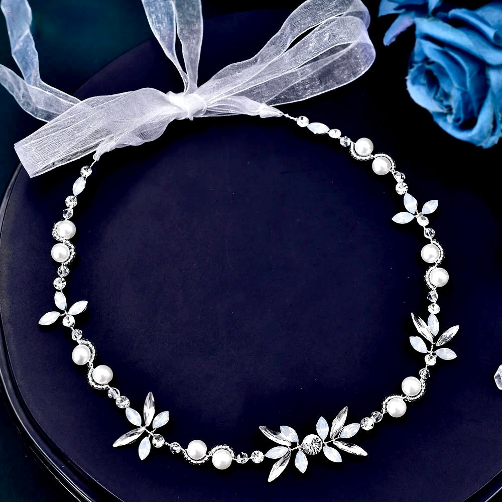 Alinda - Opal and Pearl Bridal Headband / Vine