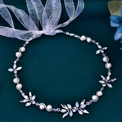 Alinda - Opal and Pearl Bridal Headband / Vine