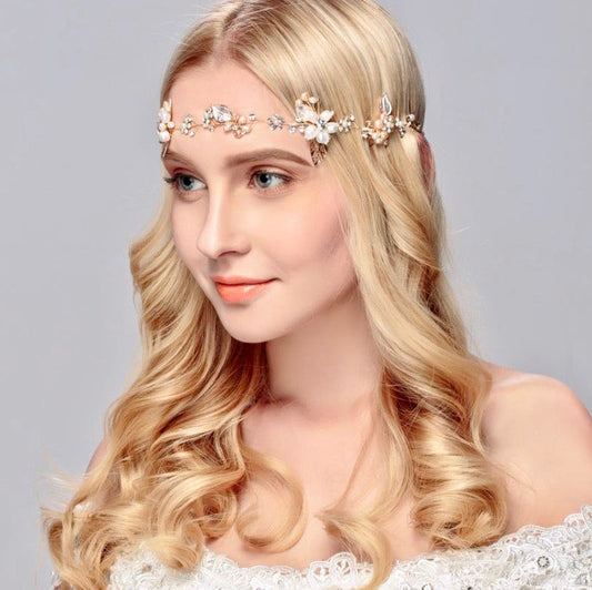 Karisa - Pearl and Crystal Bridal Headband / Vine - Available in Silver, Rose Gold and Yellow Gold