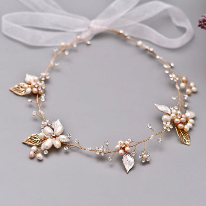 Karisa - Pearl and Crystal Bridal Headband / Vine - Available in Silver, Rose Gold and Yellow Gold