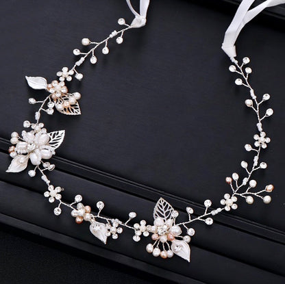 Karisa - Pearl and Crystal Bridal Headband / Vine - Available in Silver, Rose Gold and Yellow Gold
