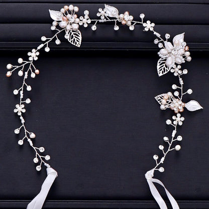 Karisa - Pearl and Crystal Bridal Headband / Vine - Available in Silver, Rose Gold and Yellow Gold