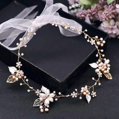 Karisa - Pearl and Crystal Bridal Headband / Vine - Available in Silver, Rose Gold and Yellow Gold