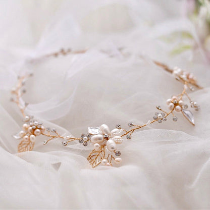 Karisa - Pearl and Crystal Bridal Headband / Vine - Available in Silver, Rose Gold and Yellow Gold