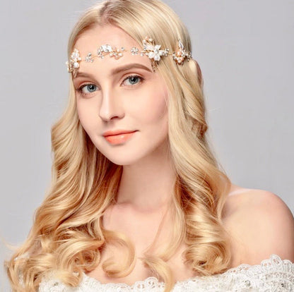 Karisa - Pearl and Crystal Bridal Headband / Vine - Available in Silver, Rose Gold and Yellow Gold