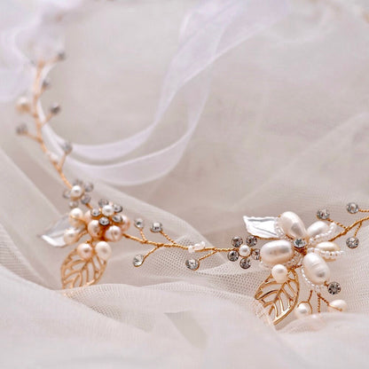 Karisa - Pearl and Crystal Bridal Headband / Vine - Available in Silver, Rose Gold and Yellow Gold