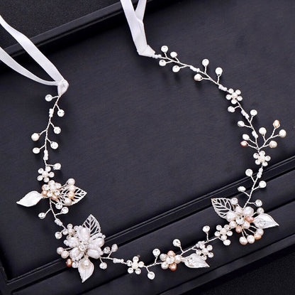 Karisa - Pearl and Crystal Bridal Headband / Vine - Available in Silver, Rose Gold and Yellow Gold