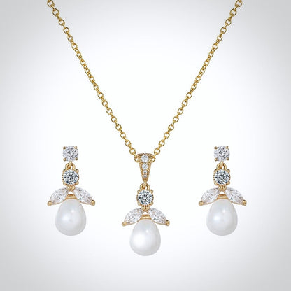 "Kathani" - Pearl and Cubic Zirconia Jewelry Set - Available in Gold and Silver