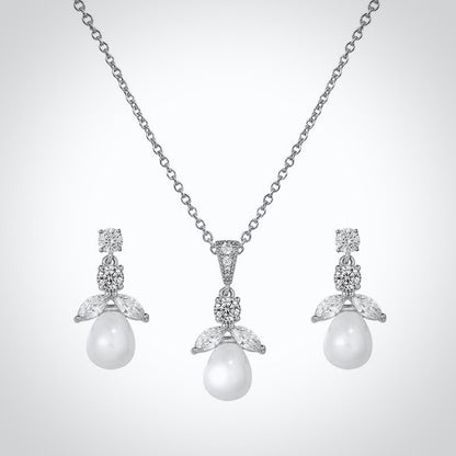 "Kathani" - Pearl and Cubic Zirconia Jewelry Set - Available in Gold and Silver