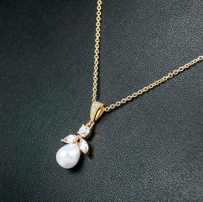 "Kathani" - Pearl and Cubic Zirconia Jewelry Set - Available in Gold and Silver