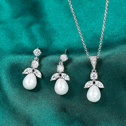 "Kathani" - Pearl and Cubic Zirconia Jewelry Set - Available in Gold and Silver