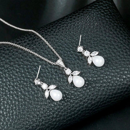 "Kathani" - Pearl and Cubic Zirconia Jewelry Set - Available in Gold and Silver